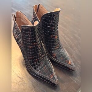 Louise et Cie Black and Brown Croc-Embossed Ankle Boots